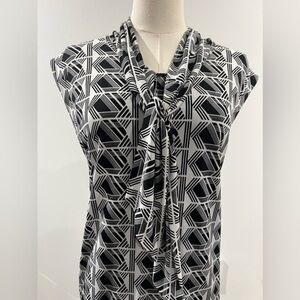 Karl Lagerfeld Blouse Black White Geometric Design Size XL